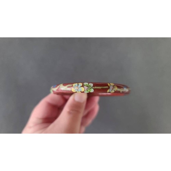 Desert Red Cloisonne Floral Enamel Bangle Bracelet - Picture 6 of 10